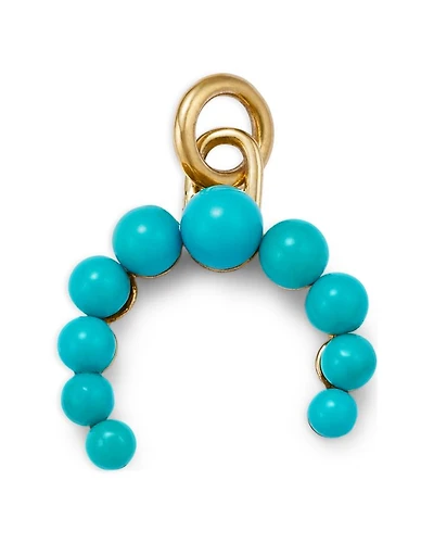 14K Yellow Gold Turquoise Bead Crescent Charm