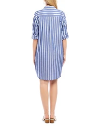 Roll Tab Striped Shirt Dress