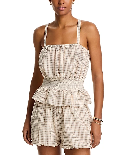 Blanknyc Beach Club Gingham Smocked Top