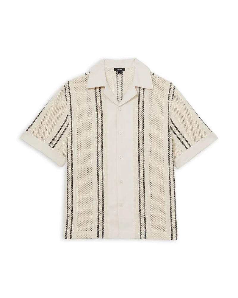 Striped Crochet Short Sleeve Camp Shirt