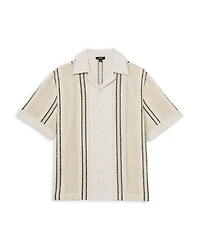 Striped Crochet Short Sleeve Camp Shirt