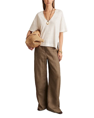 Reiss Ember Relaxed V Neck Linen Tee