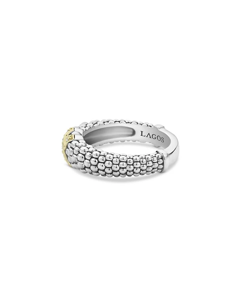 LAGOS 18K Green Gold & Sterling Silver Embrace Collection Diamond Caviar Ring