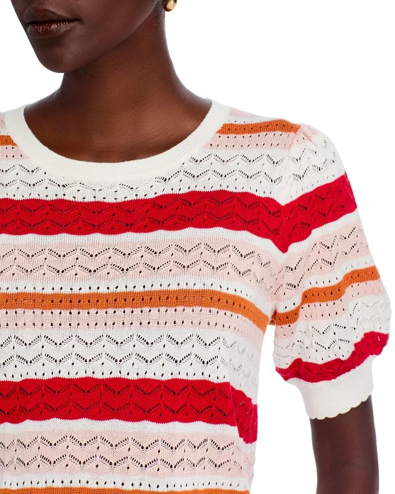 Elbow Blouson Sleeve Pointelle Stitch Sweater