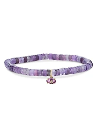 Sydney Evan 14K Yellow Gold Amethyst & Diamond Evil Eye Charm Light Amethyst Heishi Beaded Stretch Bracelet
