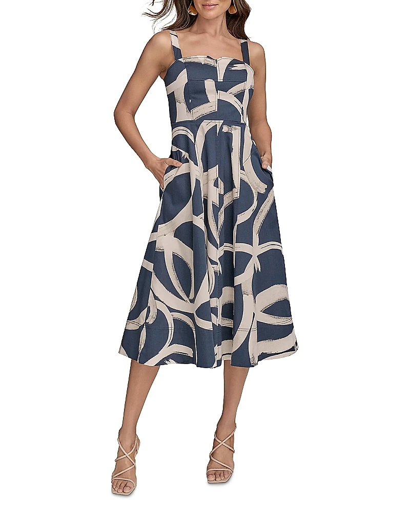 Donna Karan Abstract Print Midi Dress