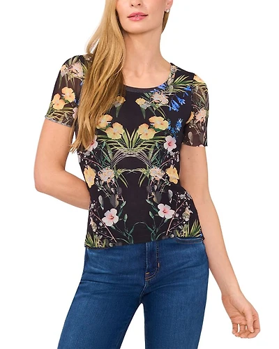 Short Sleeve Crewneck Mesh Top