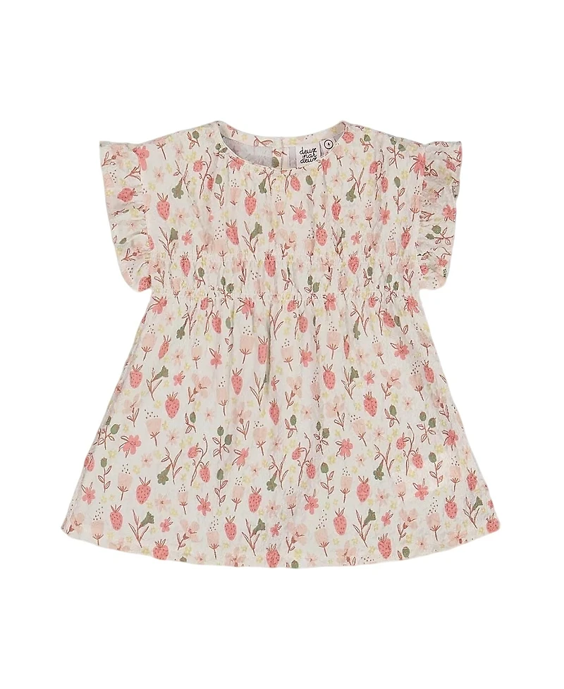 Deux par Deux Girls' Printed Seersucker Blouse with Frills - Little Kid