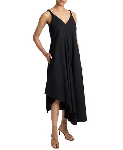 Kourt Asymmetric Sleeveless Linen Blend Midi Billow Dress