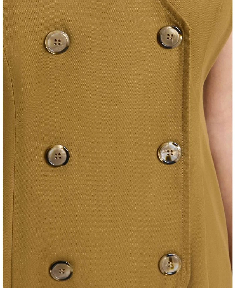 DEE Sleeveless Double Breasted A-Line Dress with Asymmetric Skirt Panel Stretch Cotton