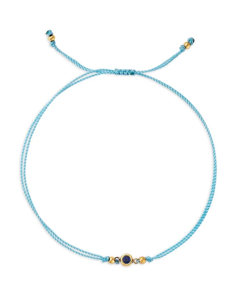 14K Yellow Gold Floating Blue Sapphire Solitaire Cord Slider Bracelet