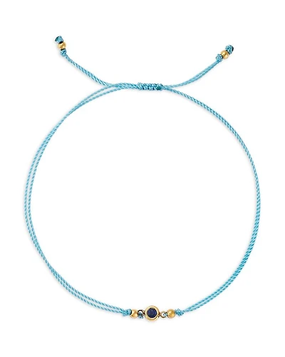 14K Yellow Gold Floating Blue Sapphire Solitaire Cord Slider Bracelet