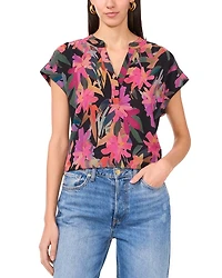 Printed Split Neck Short Sleeve Blouse