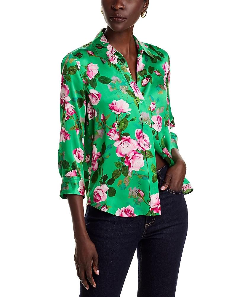 L'Agence Dani Three Quarter Sleeve Silk Blouse