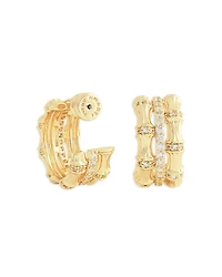 Pavé Bamboo Stacked Half Hoop Earrings in 18K Gold Plated