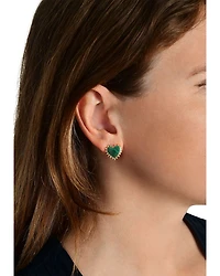 Heart Malachite & 18K Yellow Gold Plated Stud Earrings, 0.5"L