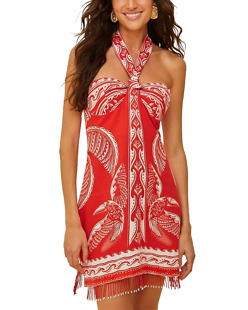 Farm Rio Majestic Coconut Tree Red Mini Linen Dress
