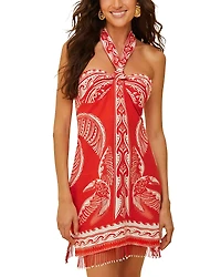Farm Rio Majestic Coconut Tree Red Mini Linen Dress
