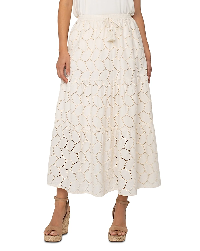 Liverpool Los Angeles Tiered Eyelet Maxi Skirt