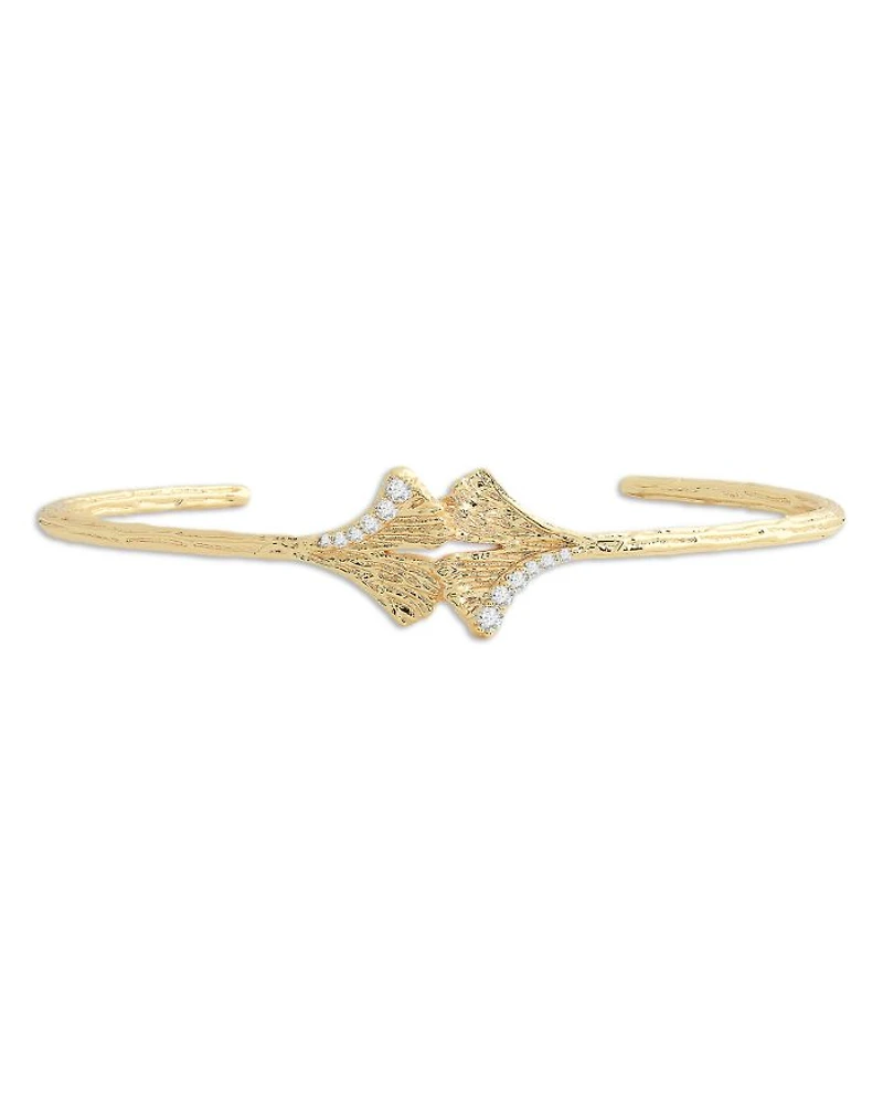 Pavé Ginkgo Leaves Cuff Bracelet