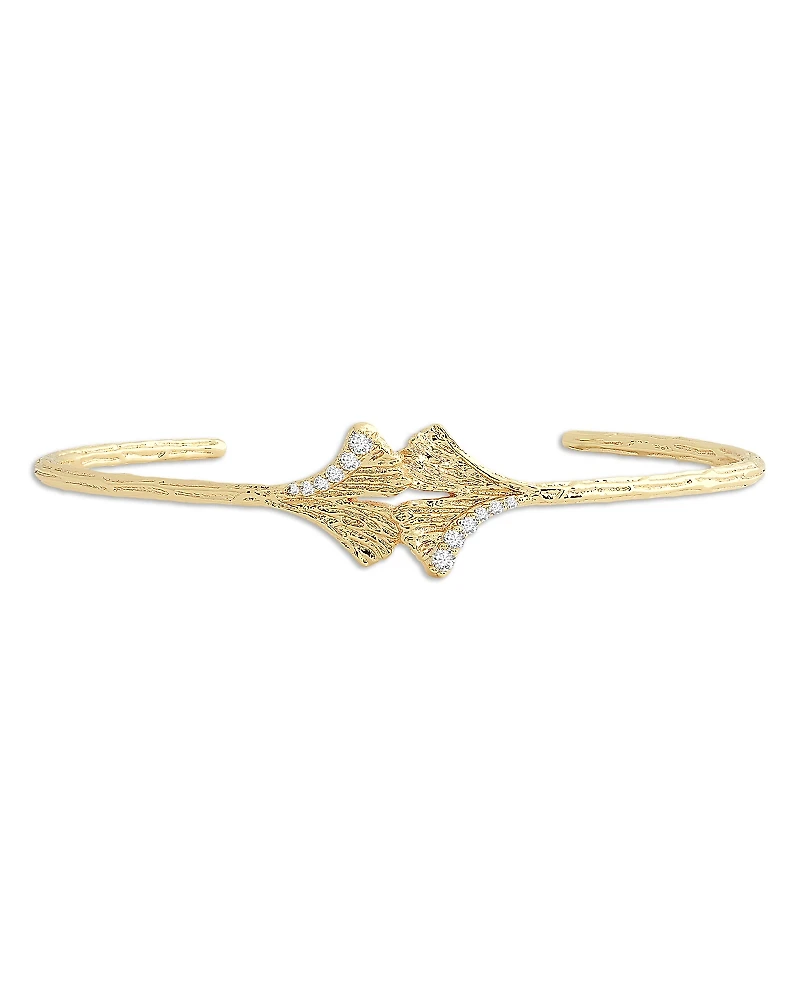 Anabel Aram Pave Ginkgo Leaves Cuff Bracelet