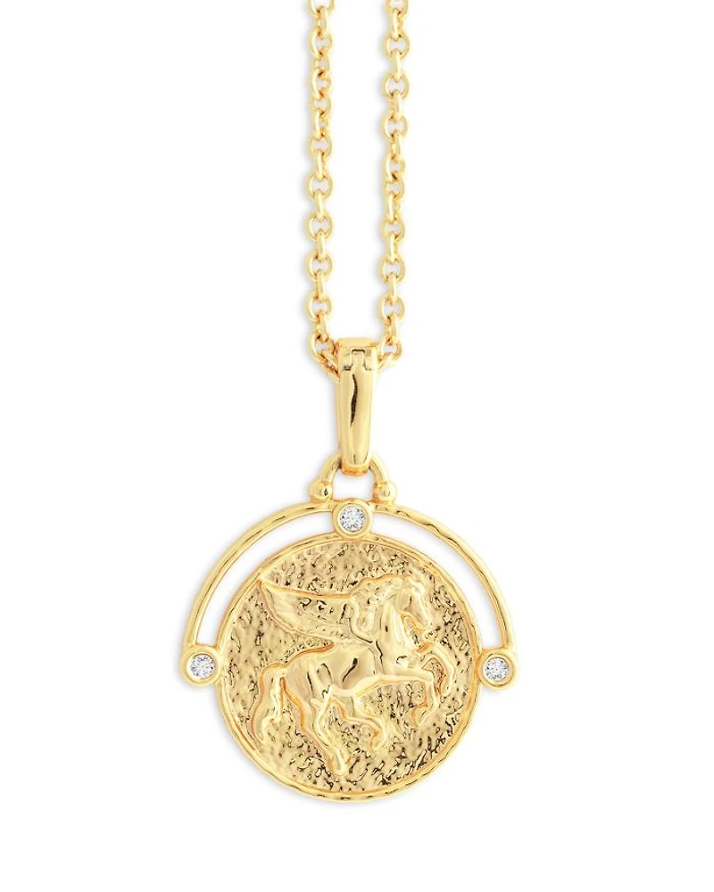 Pavé Pegasus Coin Pendant Necklace, 16"-17"