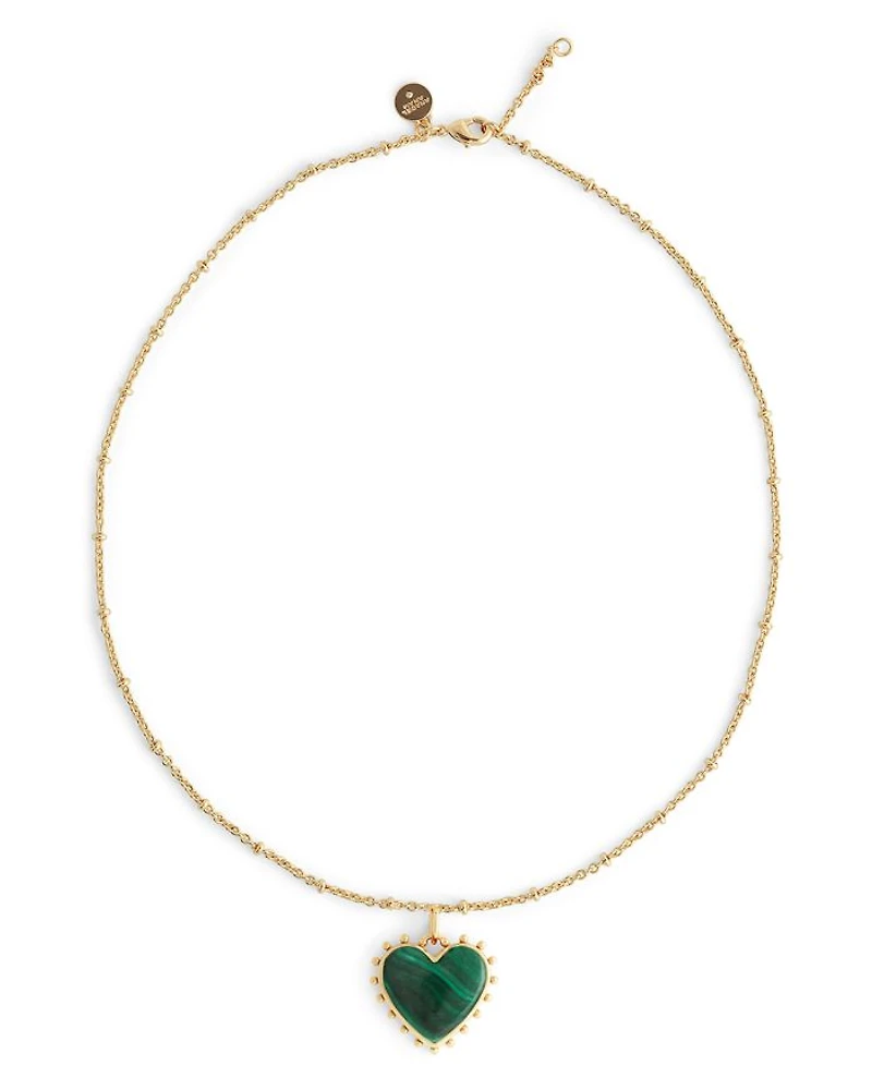 Malachite Heart Pendant Necklace, 19"