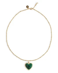 Malachite Heart Pendant Necklace, 19"