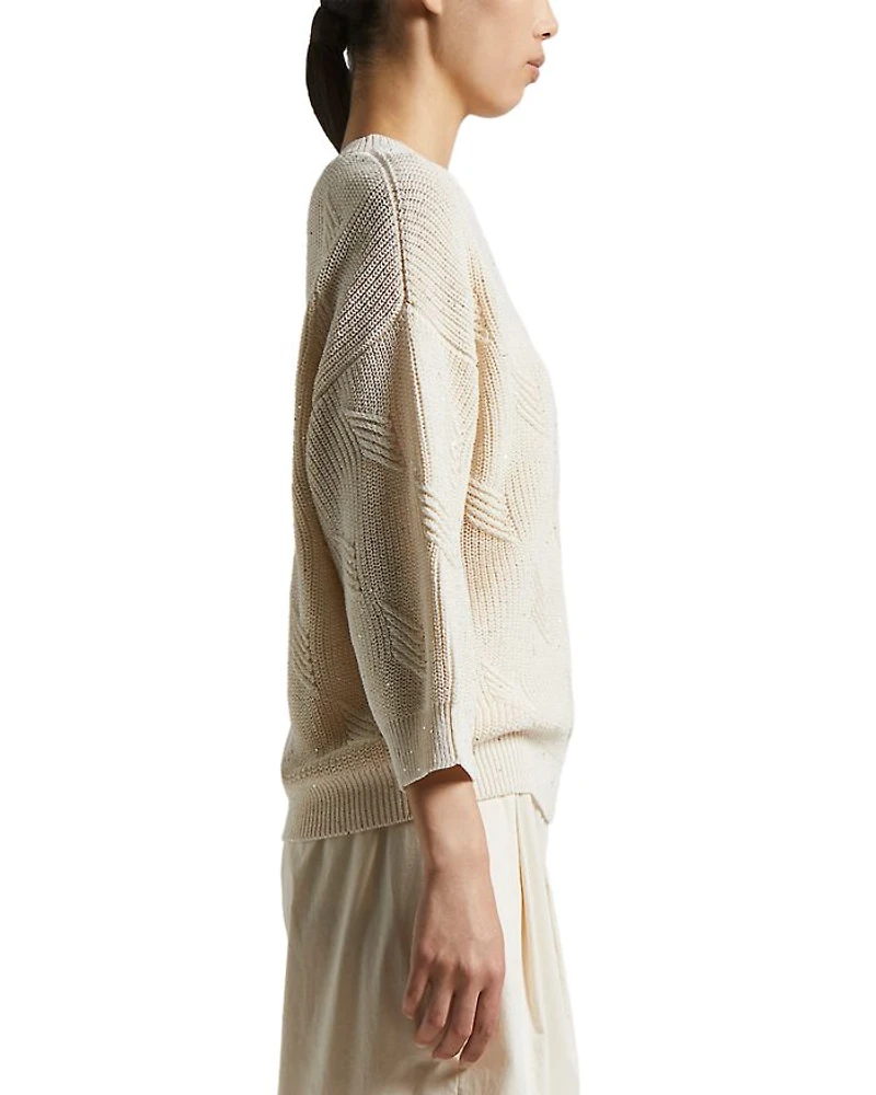 Diamond Knitted 3/4 Sleeve Sweater
