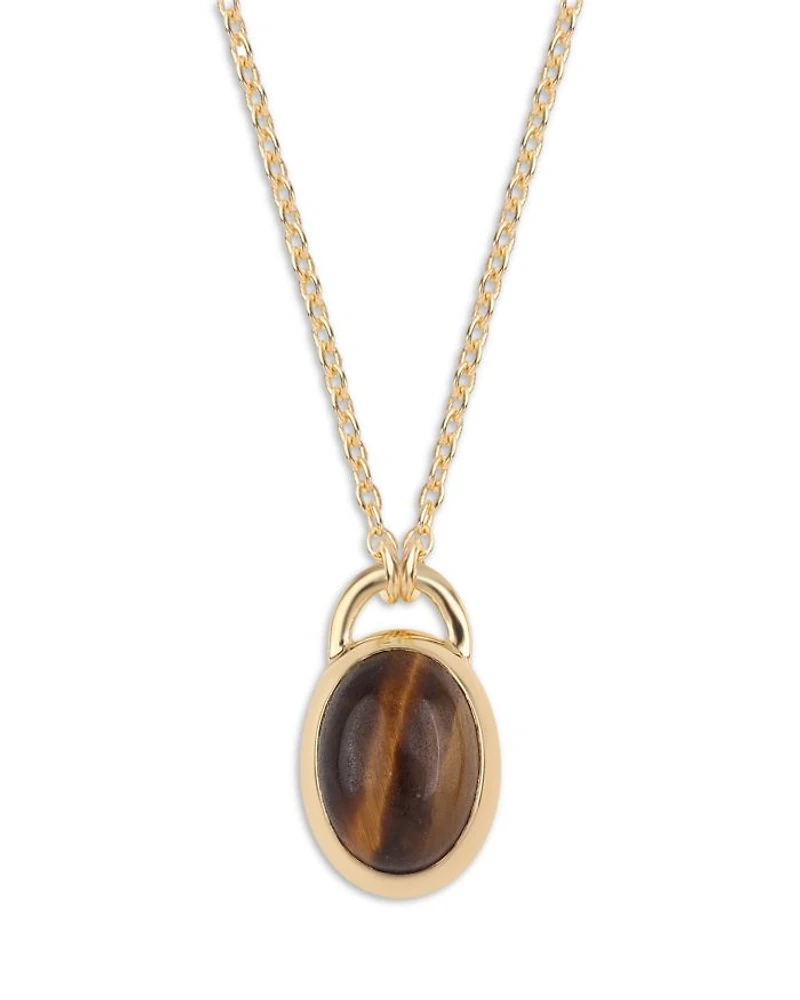 14K Yellow Gold Tiger Eye Pendant Necklace, 16-20"