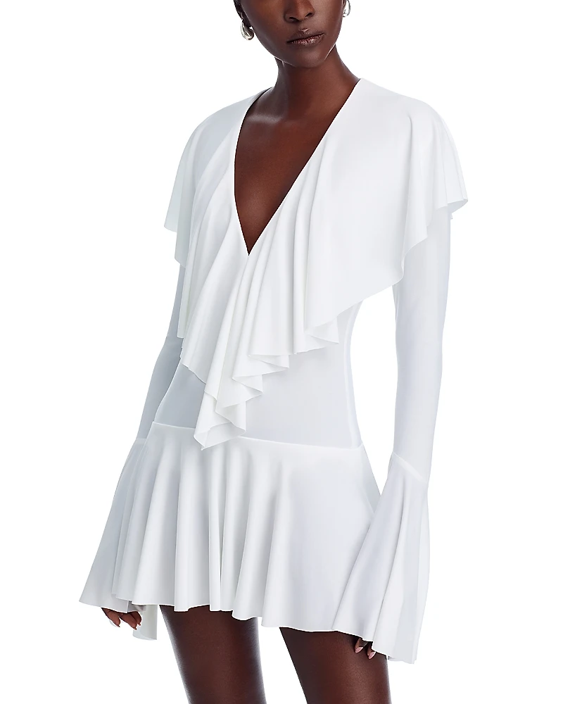 Norma Kamali Deep V Ruffle Mini Dress