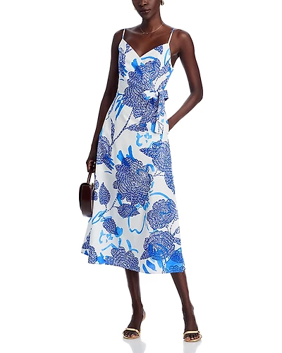 Milly Norma Brushwork Floral Poplin Midi Dress