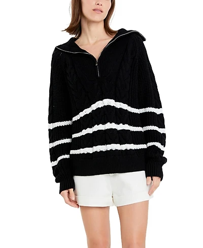 English Factory Women's Stripe Zip up Sweater