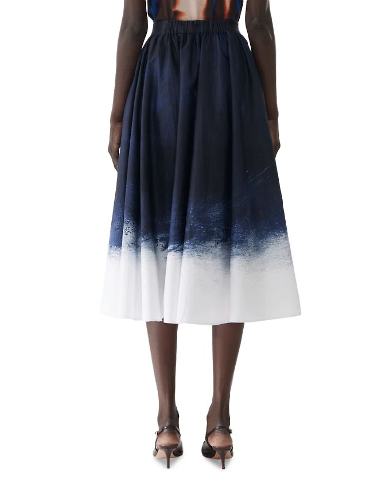 Brushed Canvas Printed Stretch Cotton Circle Skirt