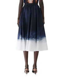 Brushed Canvas Printed Stretch Cotton Circle Skirt