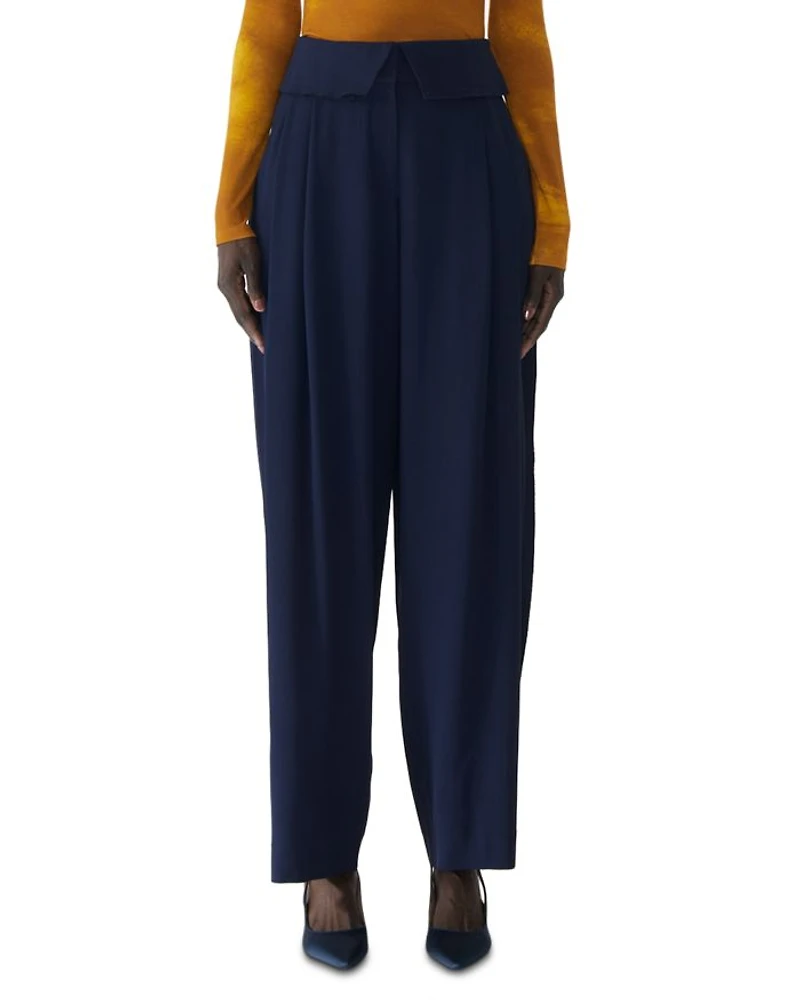 Foldover Waistband Pleated Pants