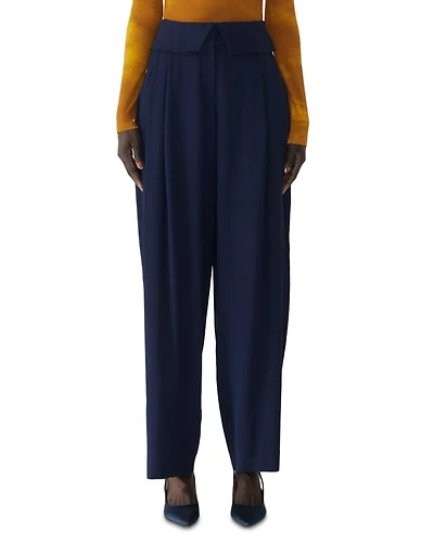 Foldover Waistband Pleated Pants
