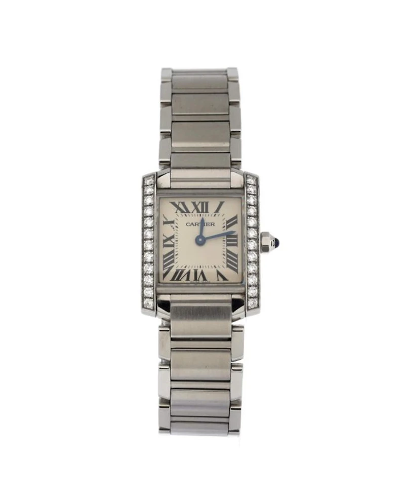 Tank Francaise Quartz Watch in Stainless Steel with Diamond Bezel 20mm