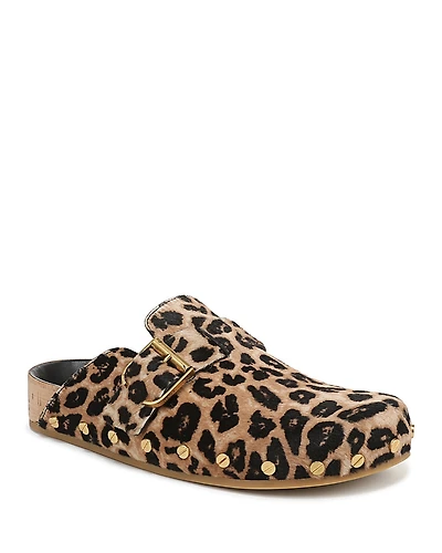 Veronica Beard Women's Fern Leopard Print Calf Hair Studded Clogs