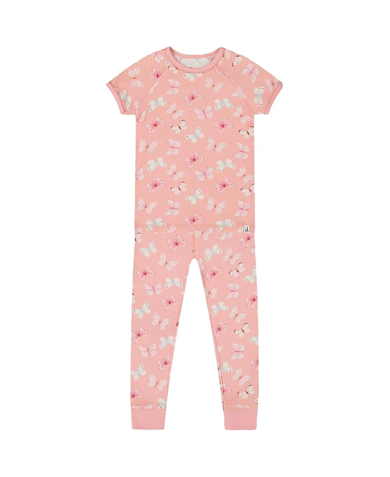 Deux par Girls' Organic Cotton Short Sleeve Top and Pant Pajama Set