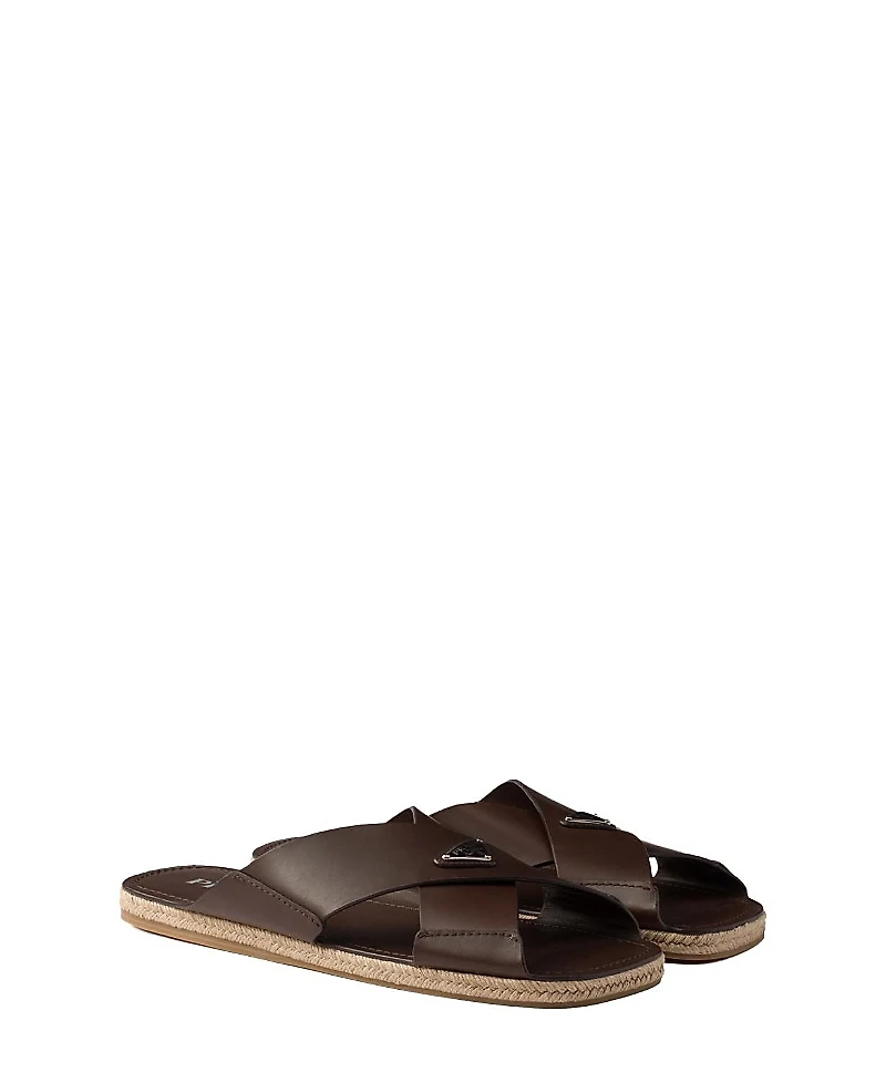 Prada Men's Crisscross Leather Slides