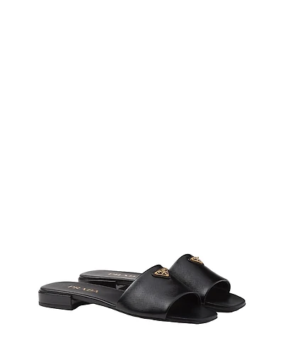 Prada Women's Saffiano Patent Leather Slides
