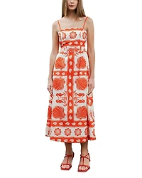 Moon River Printed Scallop Neck Midi Dress