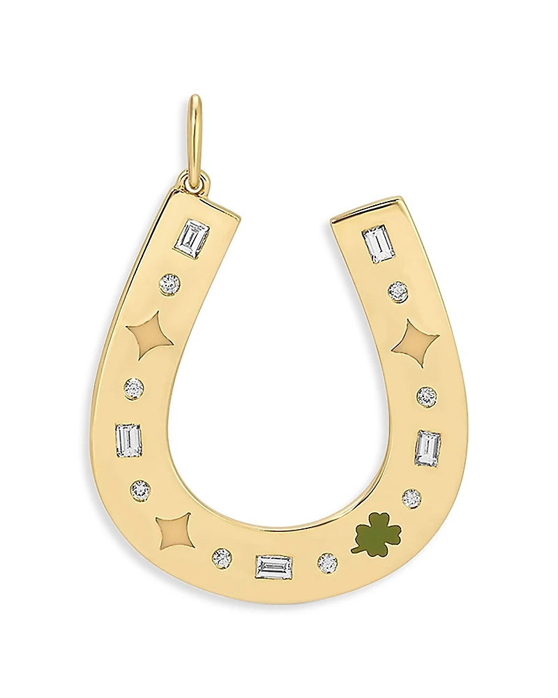 Ef Collection 14K Yellow Gold Diamond Round & Baguette Cut Jumbo Lucky Horseshoe Charm