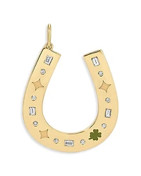 Ef Collection 14K Yellow Gold Diamond Round & Baguette Cut Jumbo Lucky Horseshoe Charm