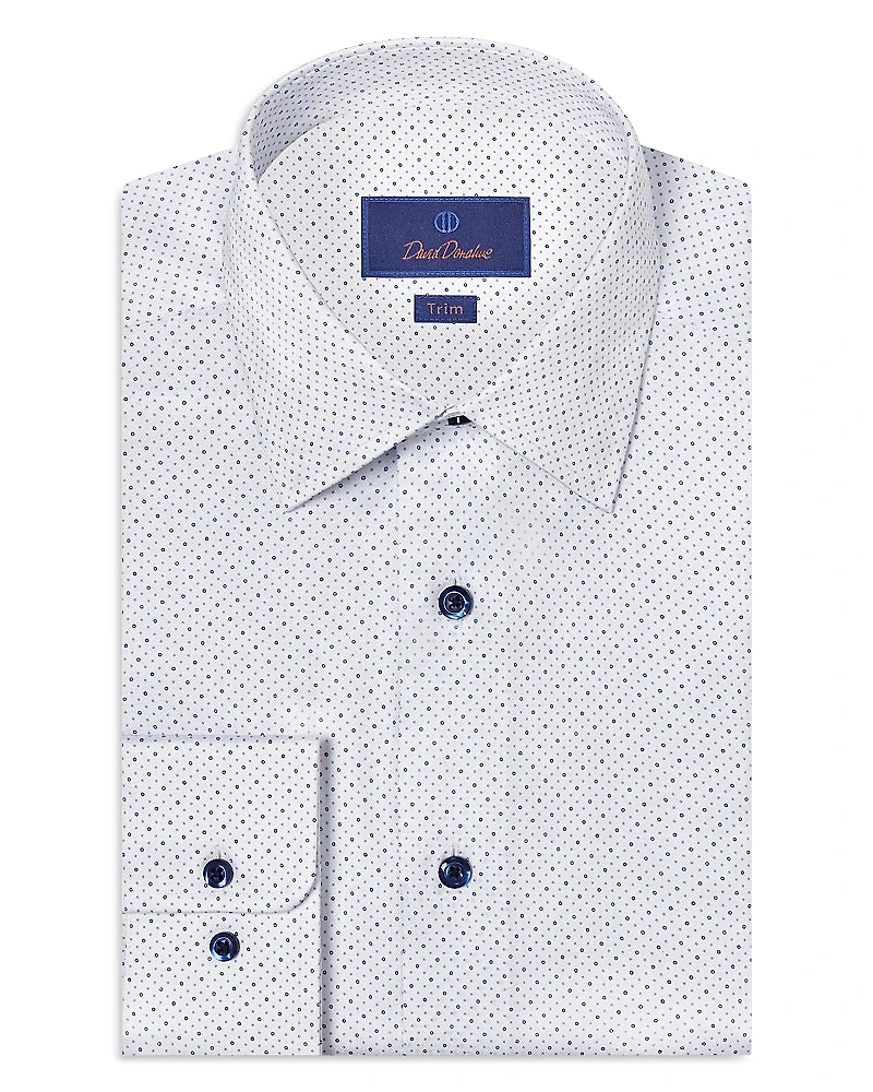 David Donahue Trim Fit Herringbone Dot Print Dress Shirt