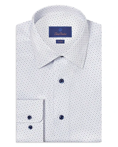 David Donahue Trim Fit Herringbone Dot Print Dress Shirt