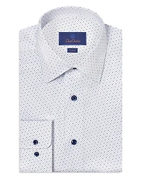 David Donahue Trim Fit Herringbone Dot Print Dress Shirt