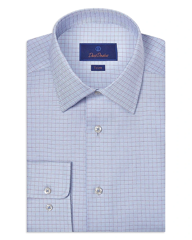 David Donahue Trim Fit Broken Herringbone Check Dress Shirt
