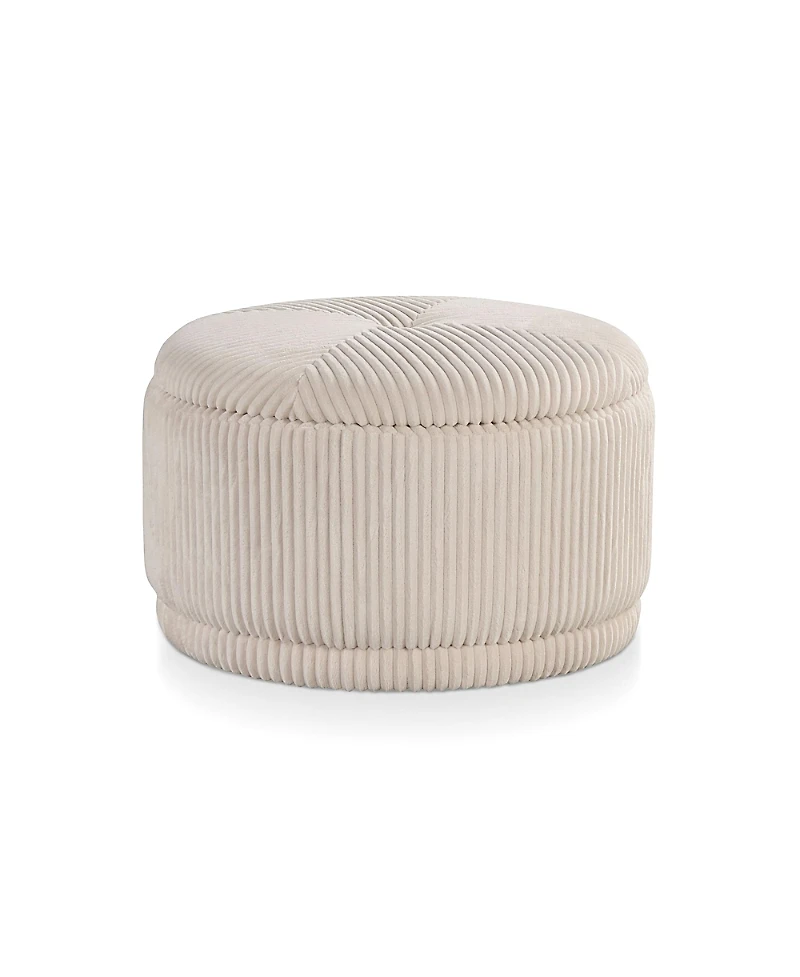 Furniture of America Lyla Chenille Round Storage Ottoman